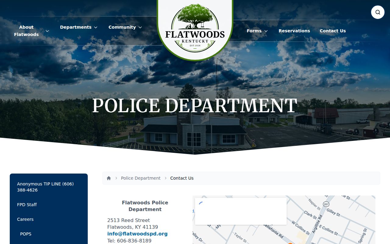 Flatwoods Police contact source for Flatwoods arrest and booking record requests