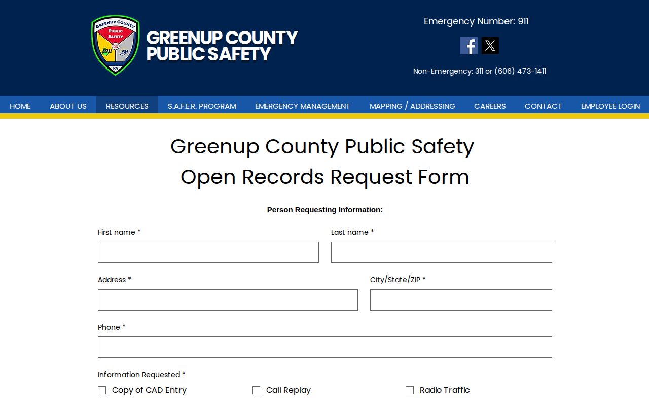 Greenup County public safety arrest record request form